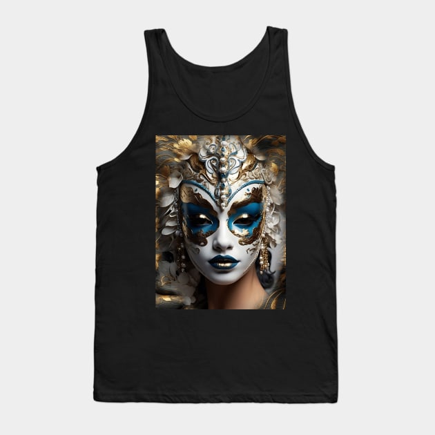 Incognito woman in white gold Venetian opera mask Tank Top by Khala